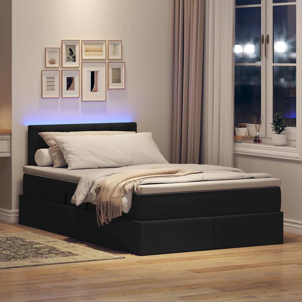 LED krevet za pohranu s madracem Crna 120 x 200 cm Tkanina