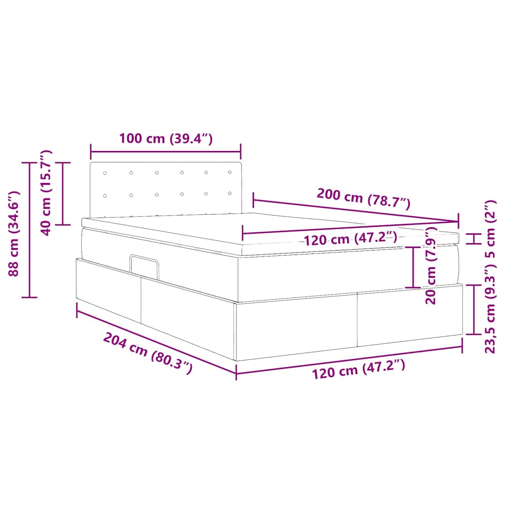 LED krevet za pohranu s madracem Crna 120 x 200 cm Tkanina
