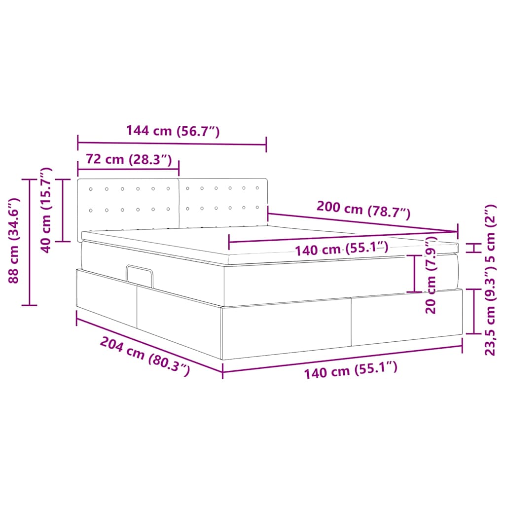 LED krevet za pohranu s madracem Plava 140 x 200 cm Tkanina