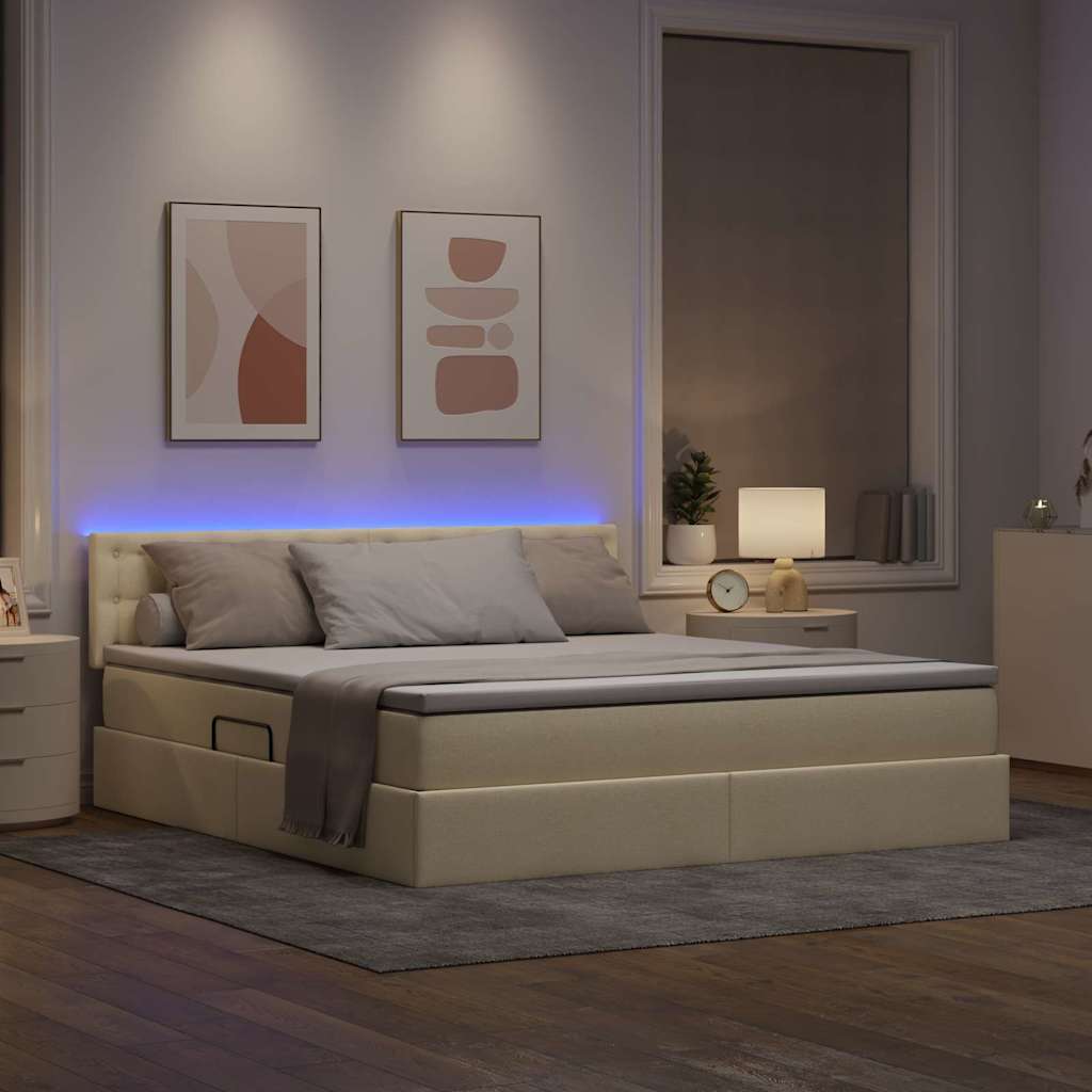 Krevet s prostorom za pohranu s LED-om Krema 160 x 200 cm