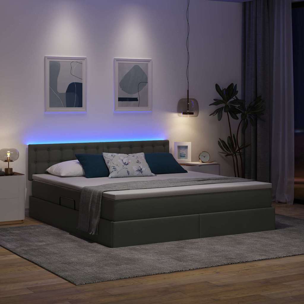 LED krevet za pohranu s madracem Tamnosiva 180 x 200 cm Tkanina