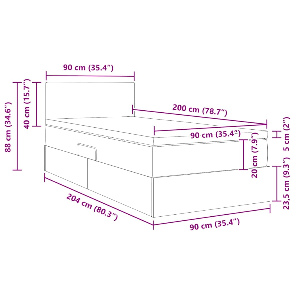 Krevet s prostorom za pohranu s LED-om Ružičasta 90 x 200 cm