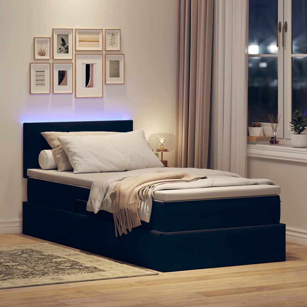 Krevet s prostorom za pohranu s LED-om Crna 100 x 200 cm Baršun