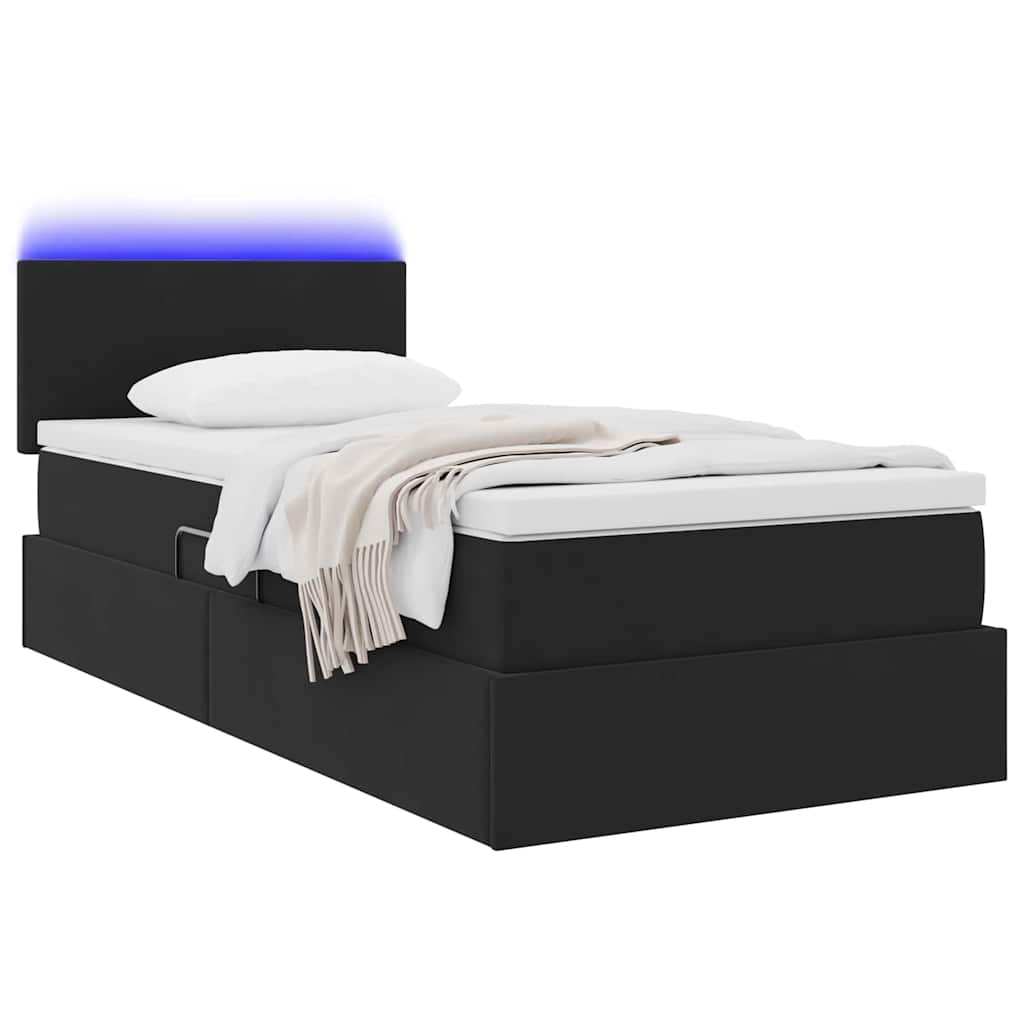 Krevet s prostorom za pohranu s LED-om Crna 100 x 200 cm Baršun