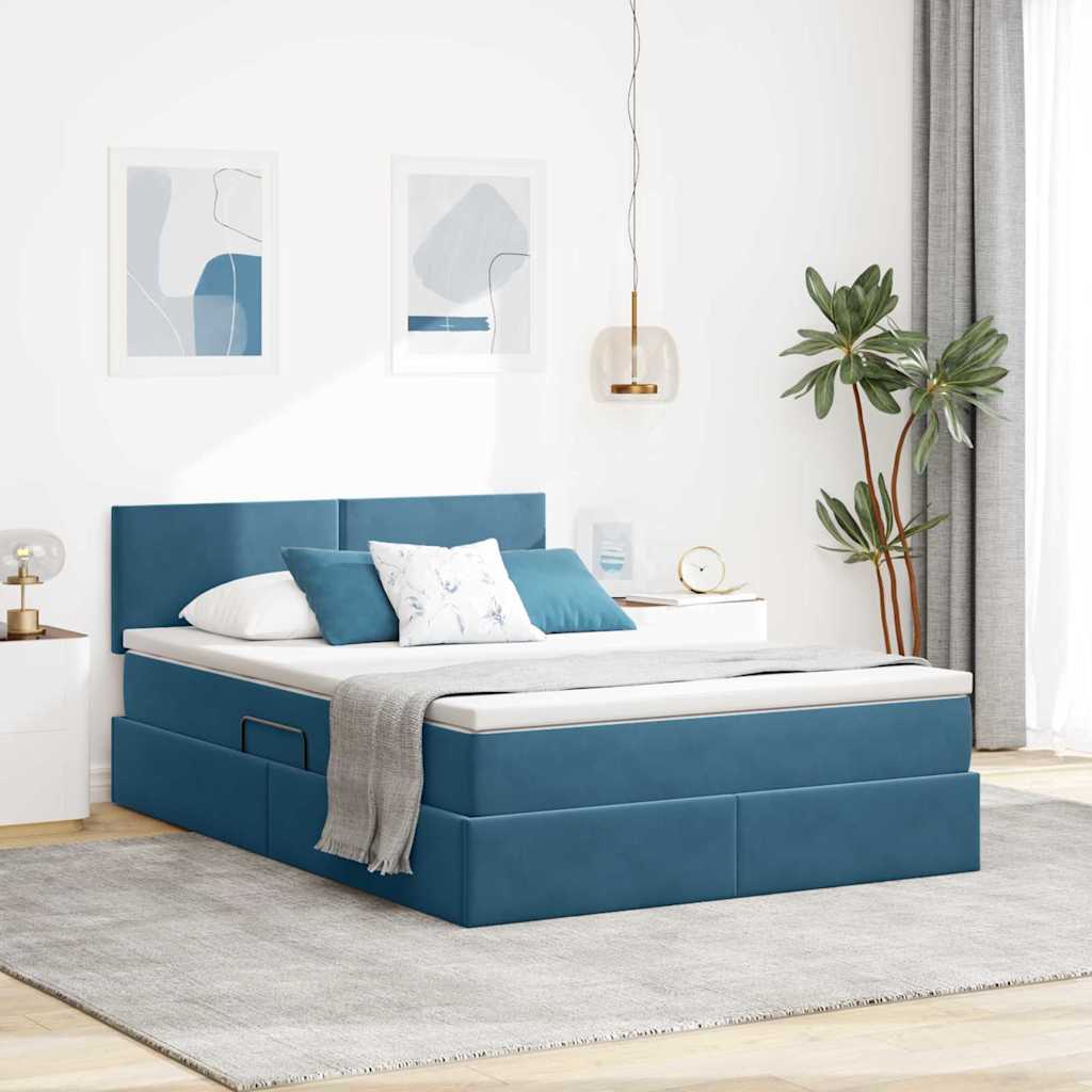 Krevet s prostorom za pohranu s LED-om Tamno plava 140 x 200 cm