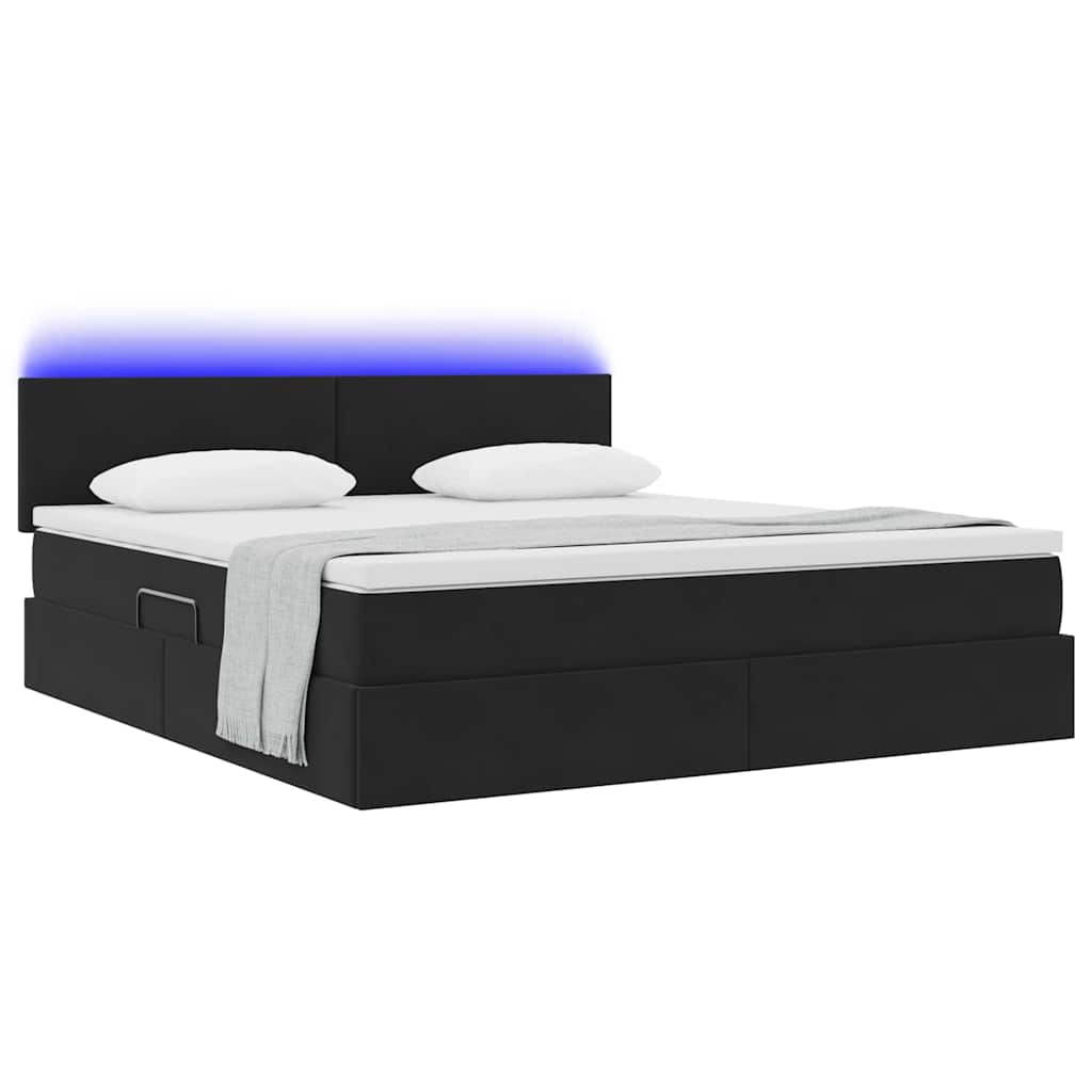 Krevet s prostorom za pohranu s LED-om Crna 160 x 200 cm Baršun