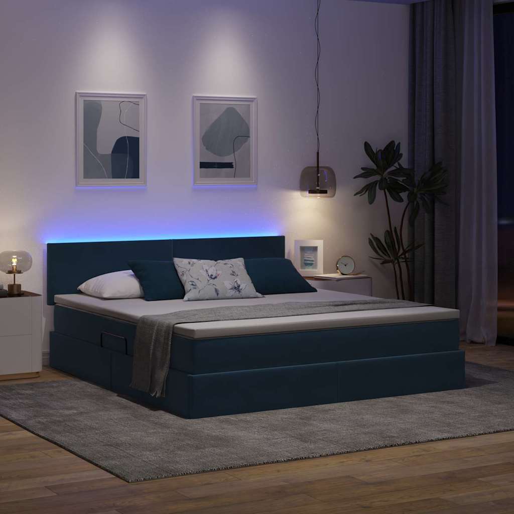 Krevet s prostorom za pohranu s LED-om Tamno plava 180 x 200 cm