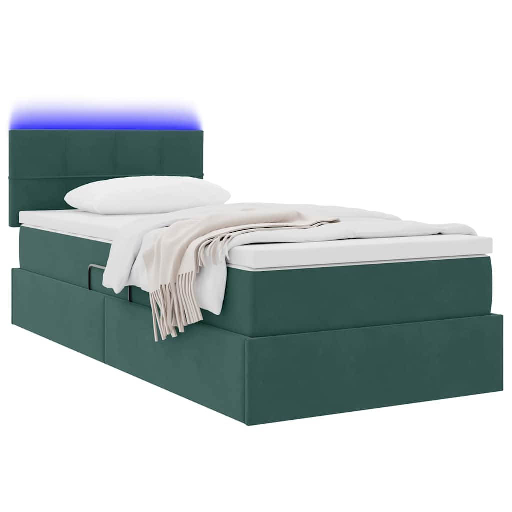 Krevet s prostorom za pohranu s LED-om Tamnozelena 90 x 200 cm