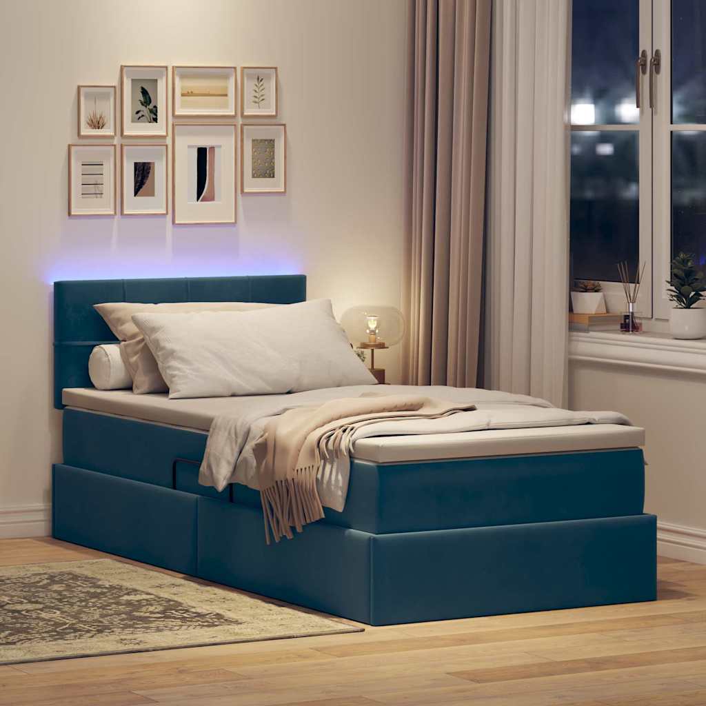Krevet s prostorom za pohranu s LED-om Tamno plava 90 x 200 cm