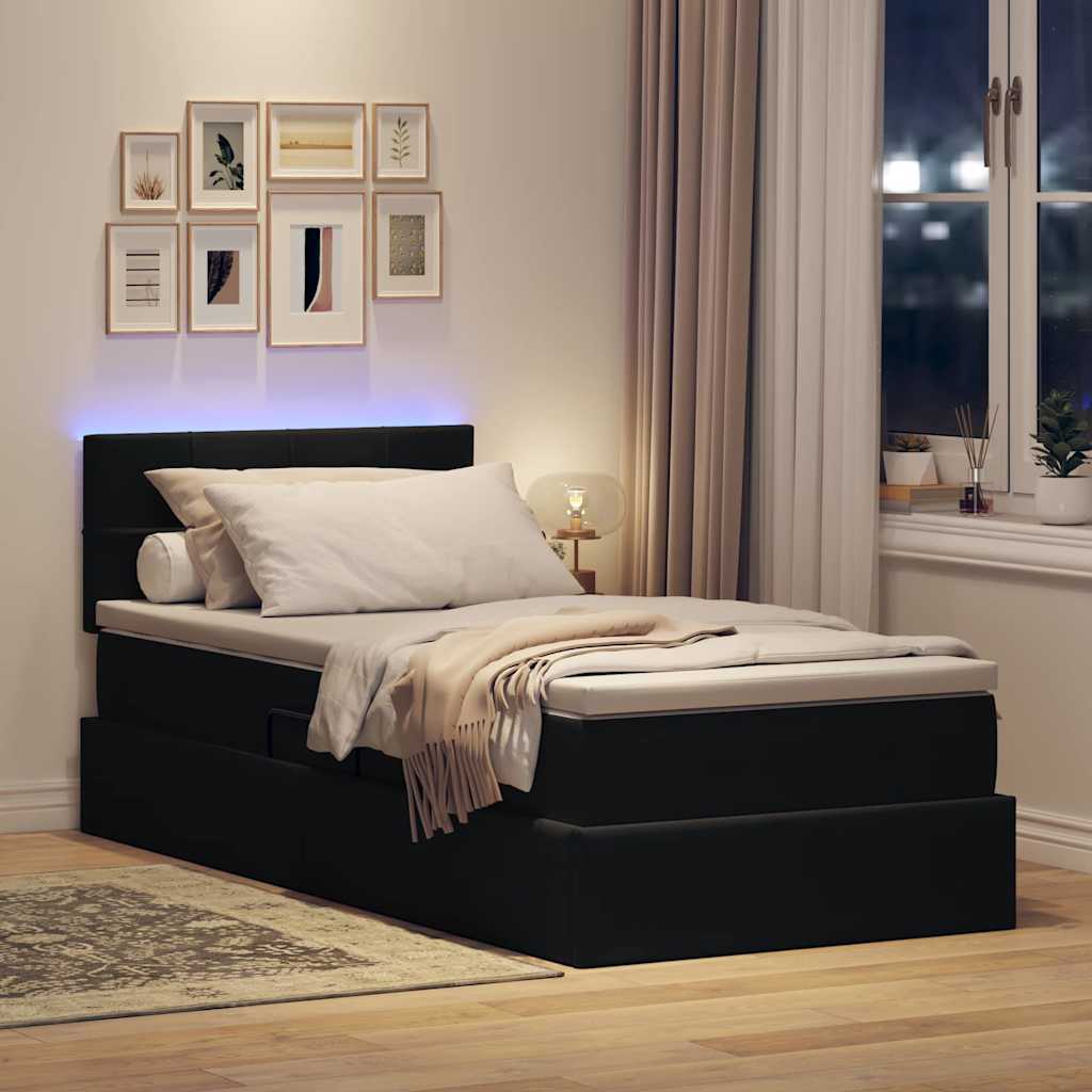 Krevet s prostorom za pohranu s LED-om Crna 100 x 200 cm Baršun