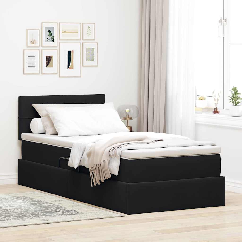 Krevet s prostorom za pohranu s LED-om Crna 100 x 200 cm Baršun
