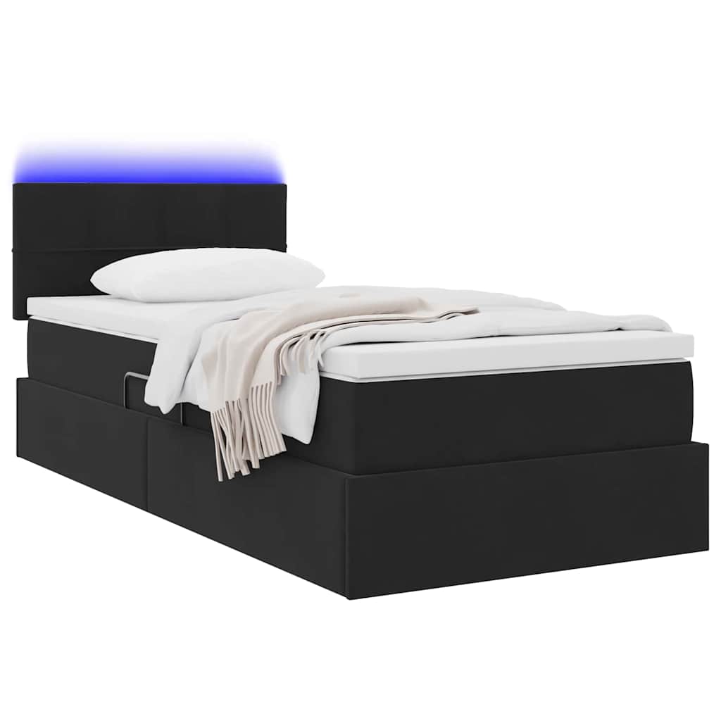 Krevet s prostorom za pohranu s LED-om Crna 100 x 200 cm Baršun