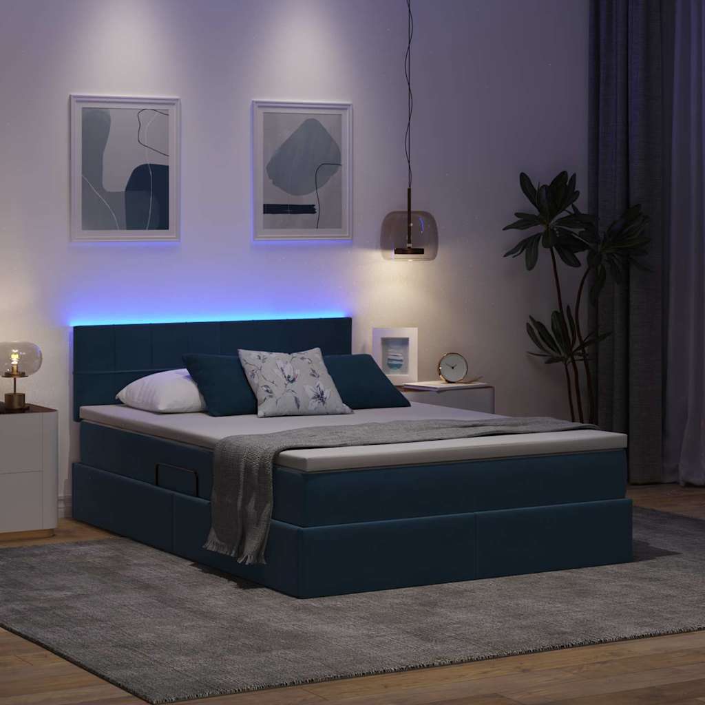 Krevet s prostorom za pohranu s LED-om Tamno plava 140 x 200 cm