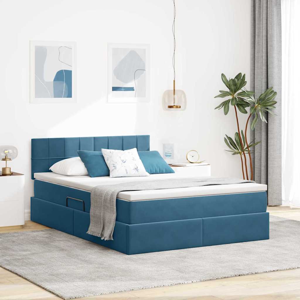 Krevet s prostorom za pohranu s LED-om Tamno plava 140 x 200 cm