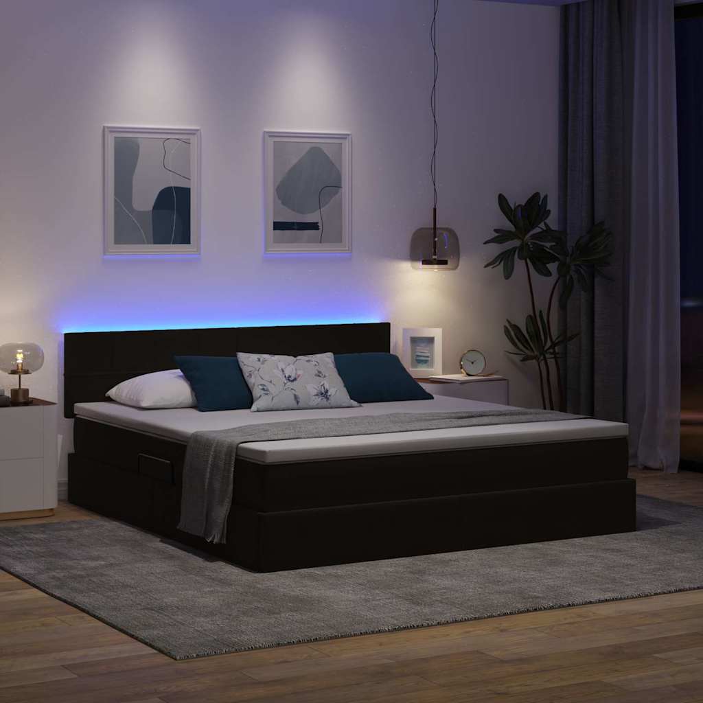 Krevet s prostorom za pohranu s LED-om Crna 160 x 200 cm Baršun