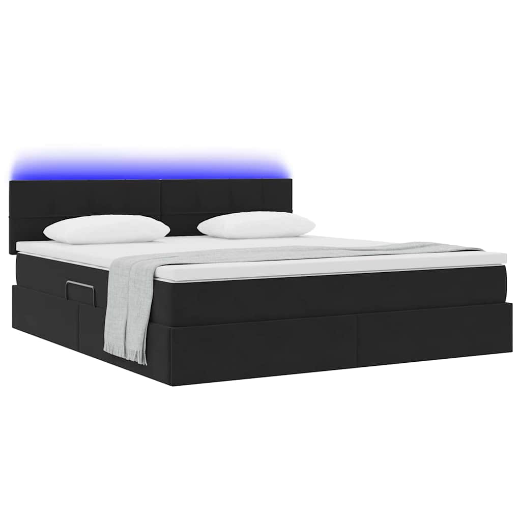 Krevet s prostorom za pohranu s LED-om Crna 160 x 200 cm Baršun