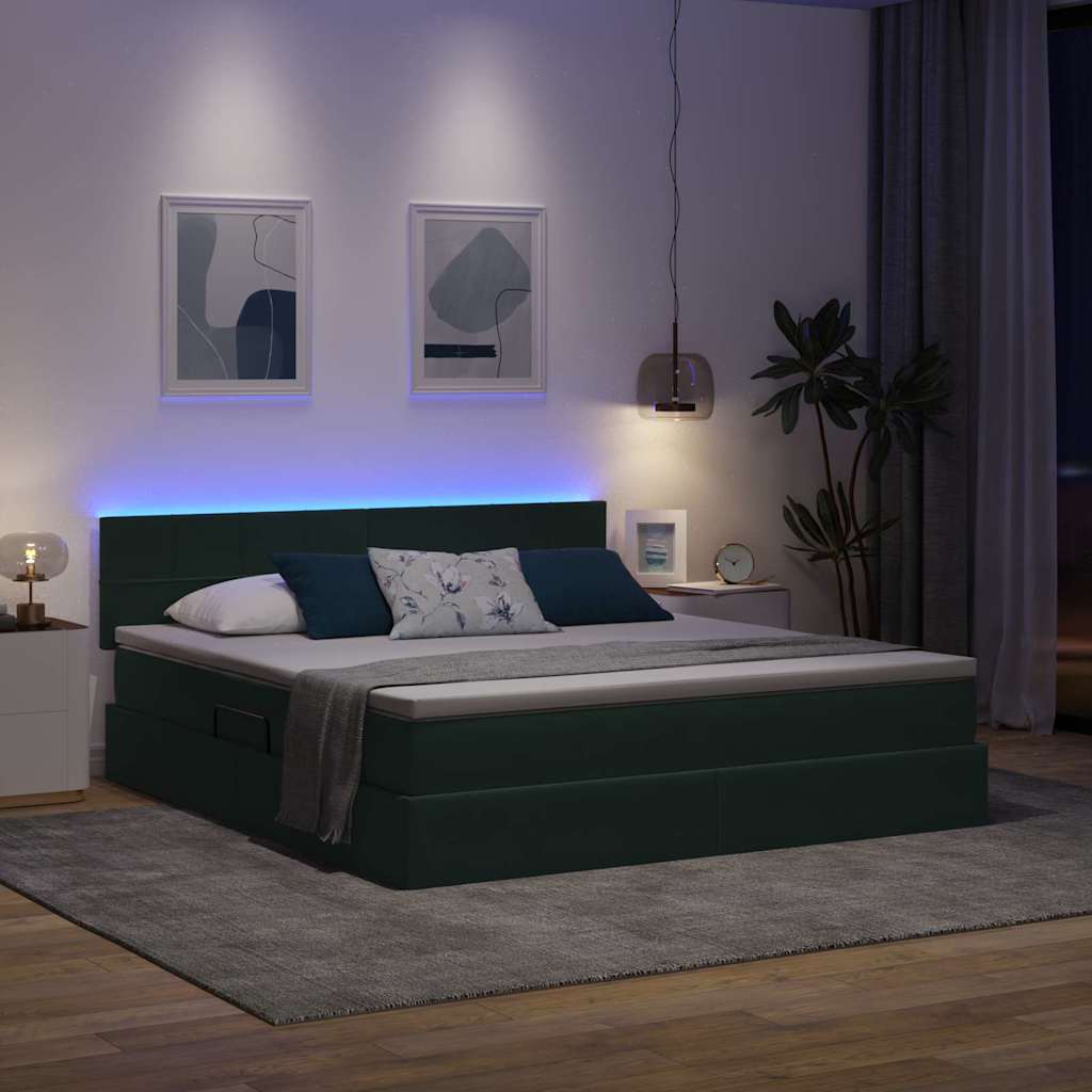 Krevet s prostorom za pohranu s LED-om Tamnozelena 180 x 200 cm