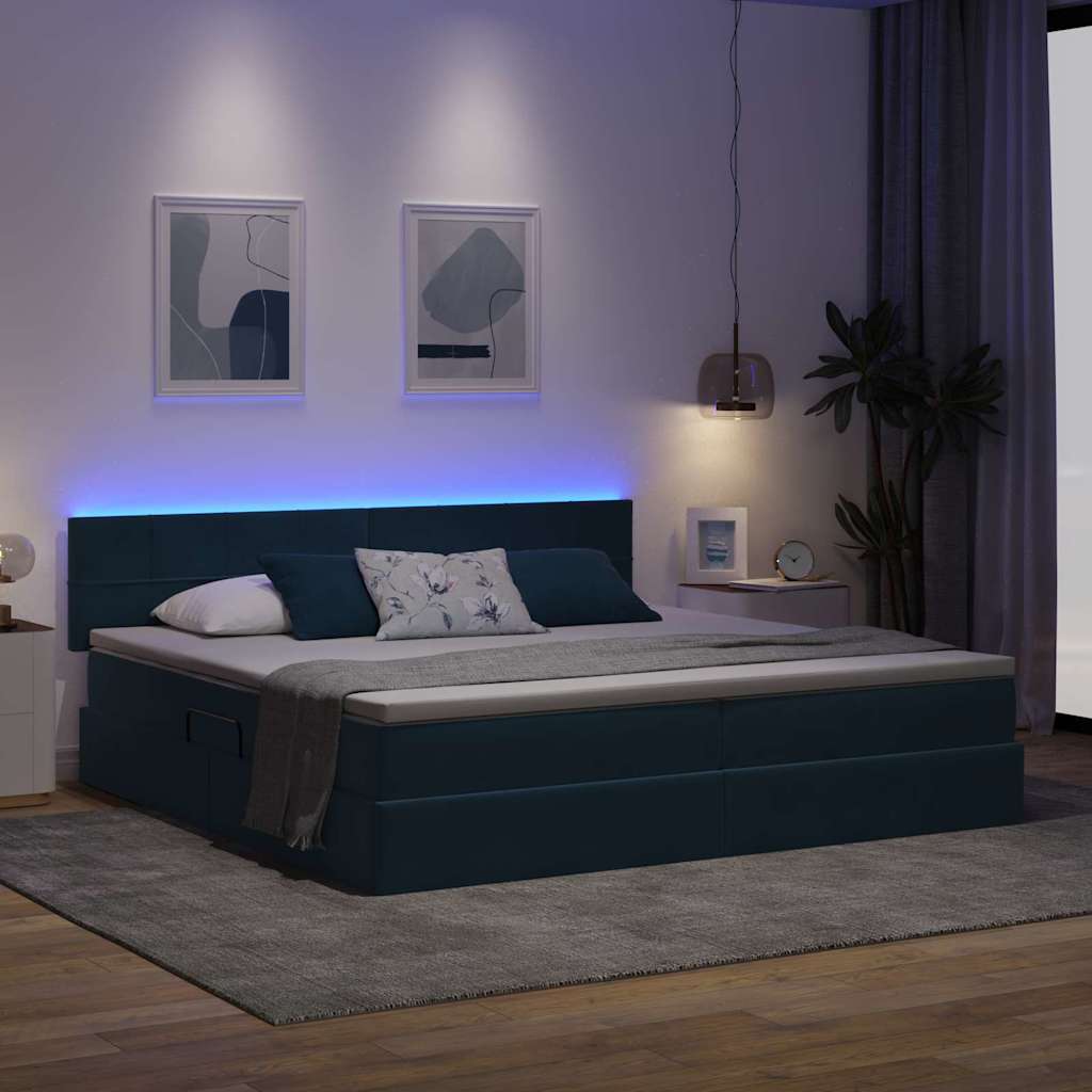 Krevet s prostorom za pohranu s LED-om Tamno plava 200 x 200 cm