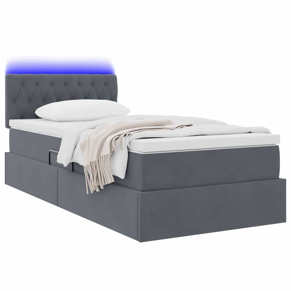 Krevet s prostorom za pohranu s LED-om Tamno siva 90 x 190 cm