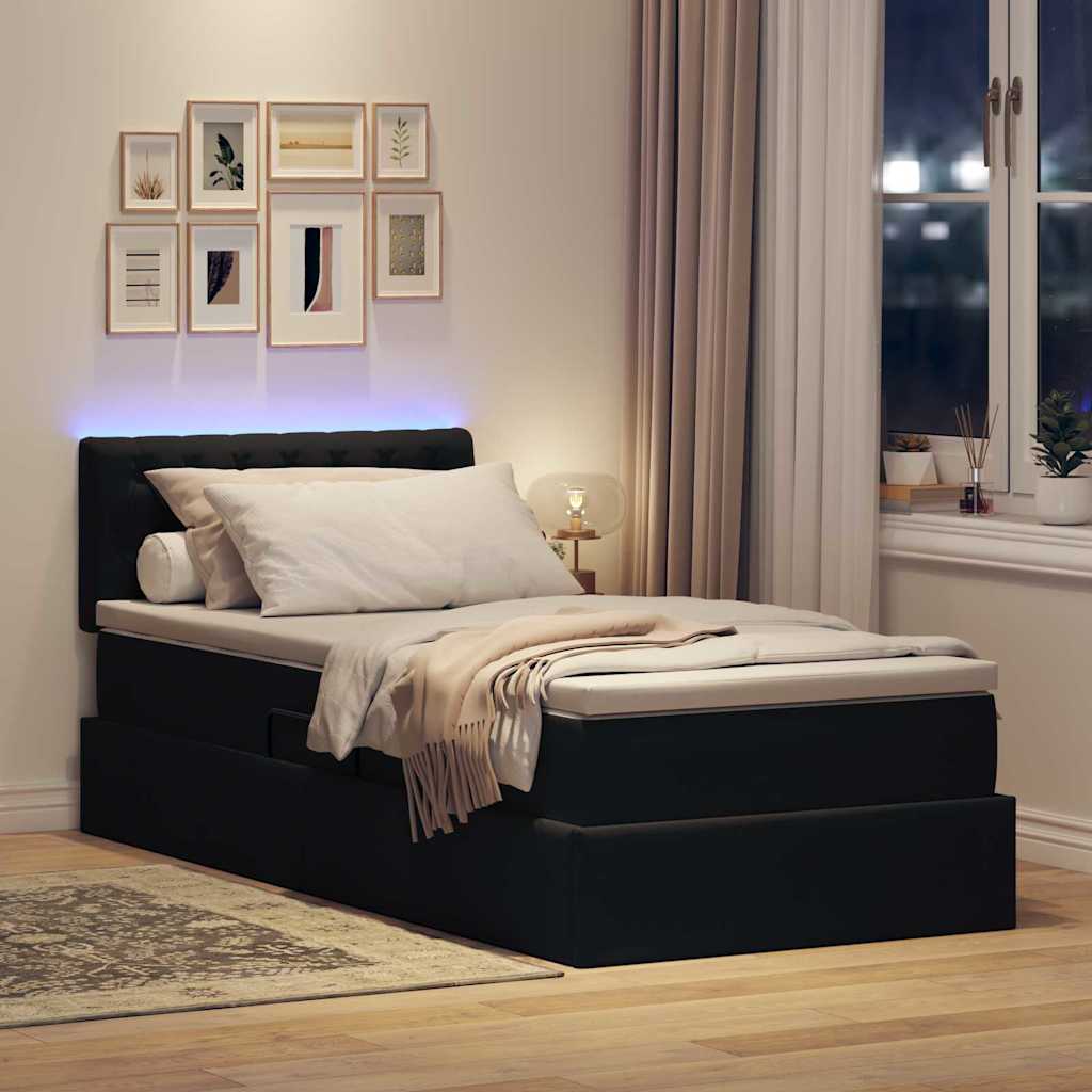 LED krevet za pohranu s madracem Crna 100 x 200 cm Baršun