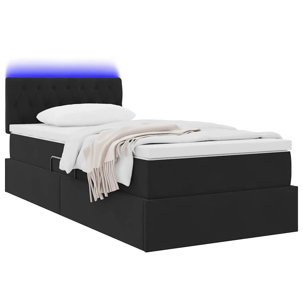 LED krevet za pohranu s madracem Crna 100 x 200 cm Baršun