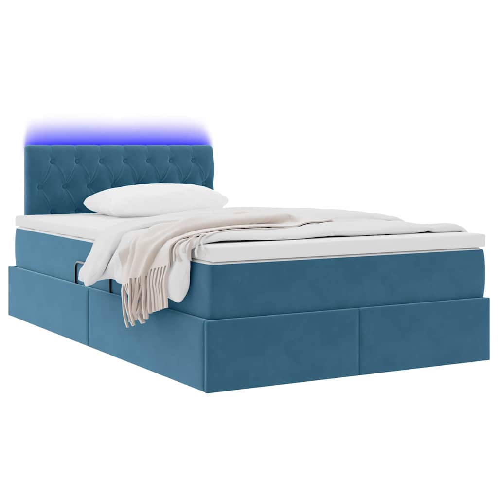LED krevet za pohranu s madracem Plava 120 x 190 cm Baršun