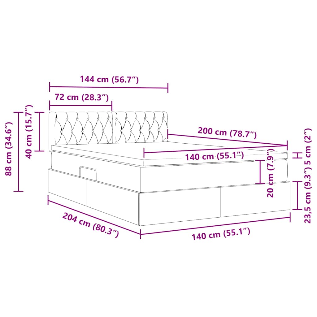 LED krevet za pohranu s madracem Tamnozelena 140 x 200 cm