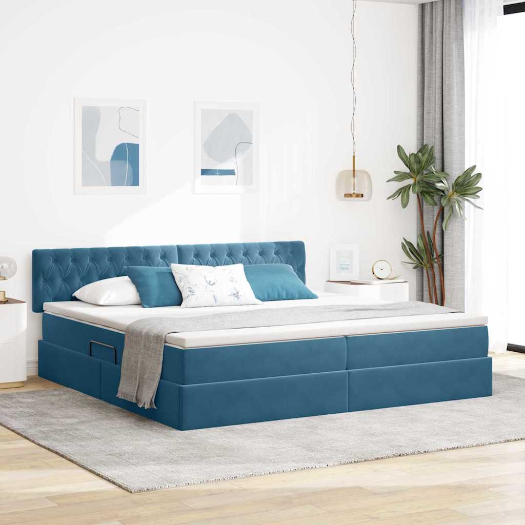 Krevet s prostorom za pohranu s LED-om Tamno plava 200 x 200 cm