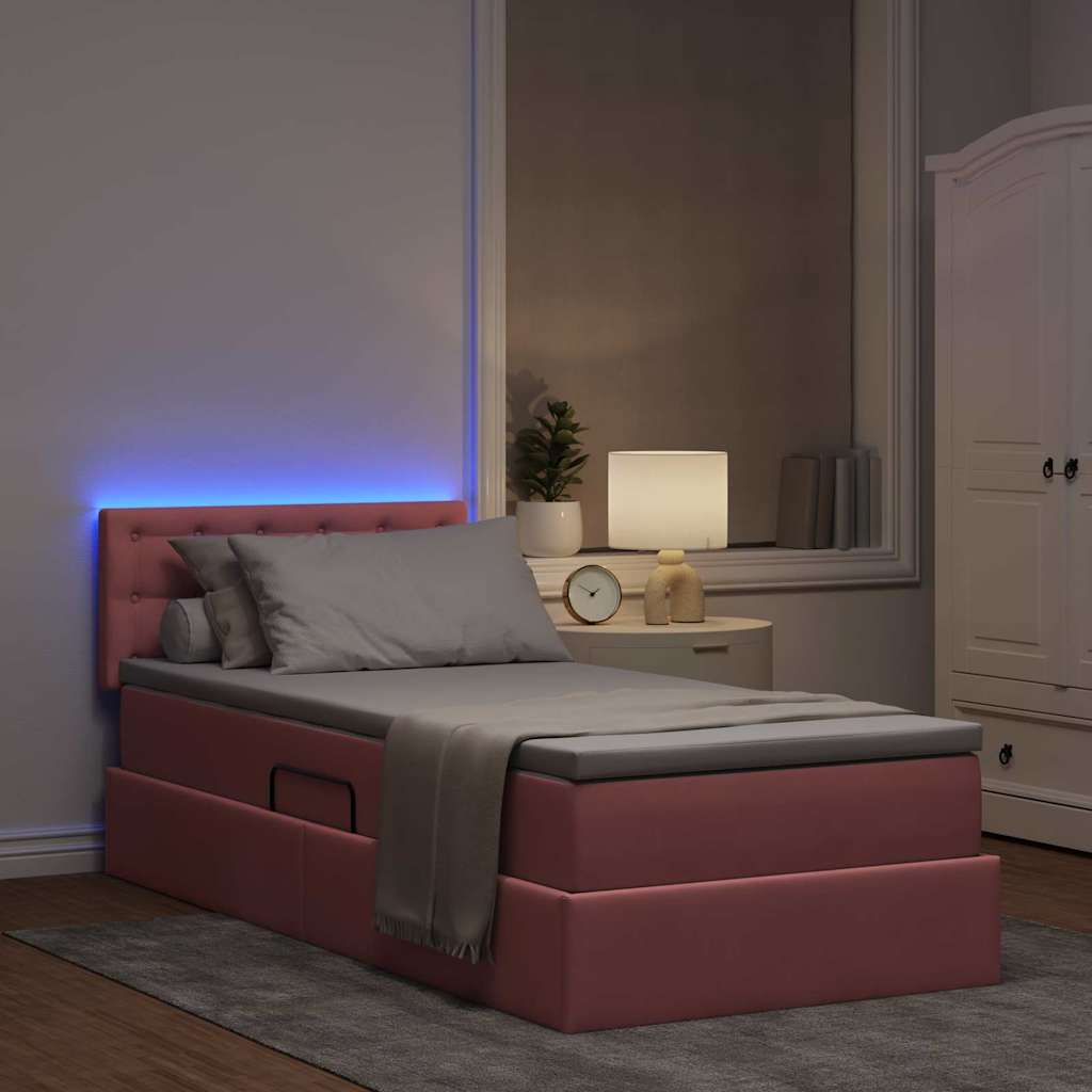 LED krevet za pohranu s madracem Ružičasta 90 x 190 cm Baršun