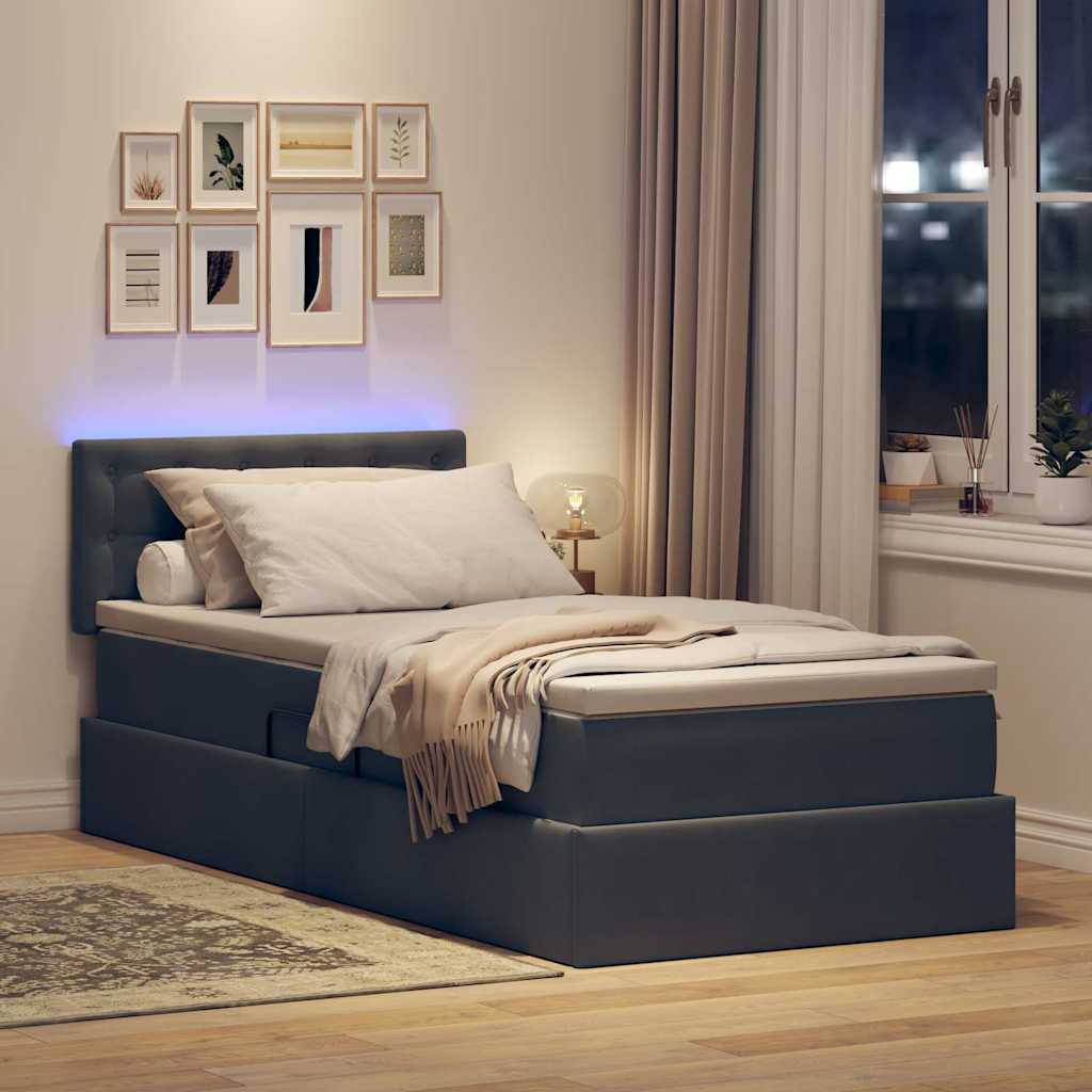 LED krevet za pohranu s madracem Tamnosiva 90 x 200 cm Baršun