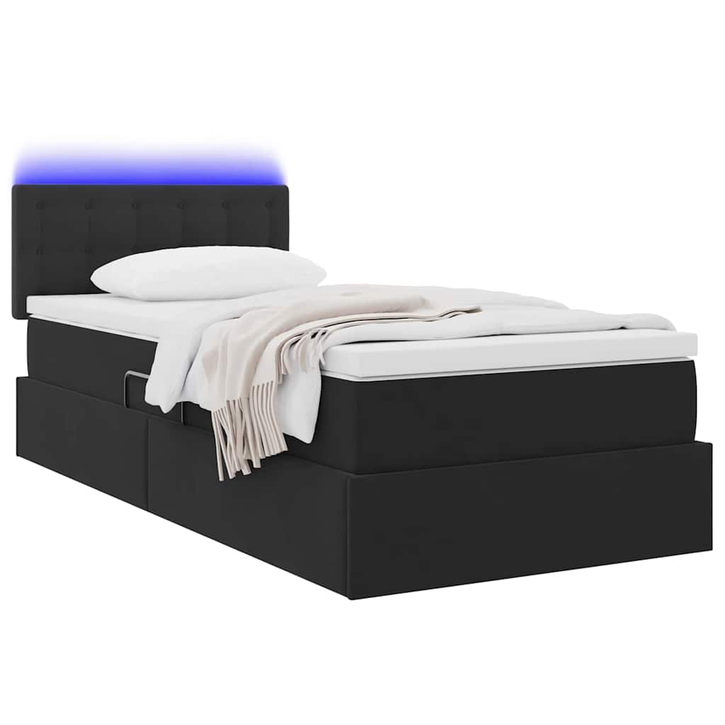 LED krevet za pohranu s madracem Crna 100 x 200 cm Baršun