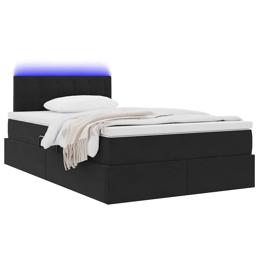 LED krevet za pohranu s madracem Crna 120 x 200 cm Baršun