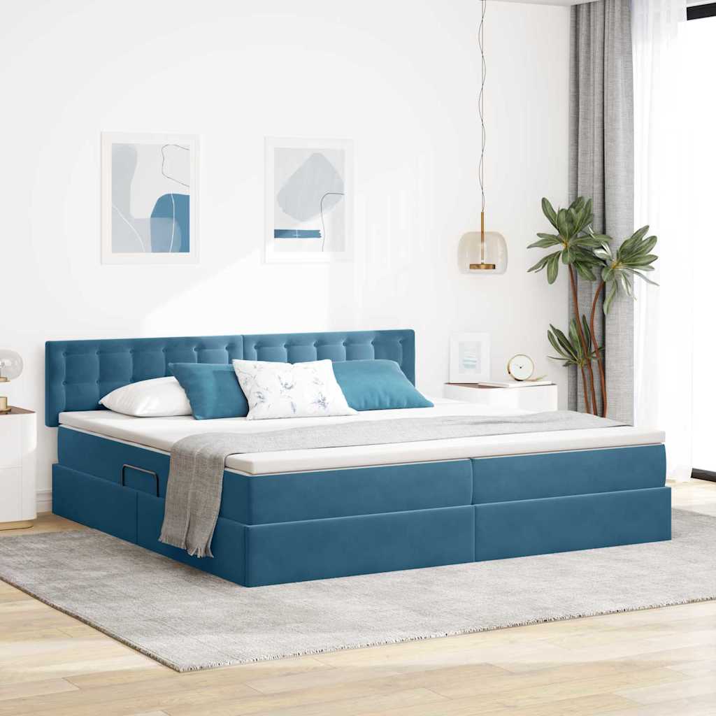 Krevet s prostorom za pohranu s LED-om Tamno plava 200 x 200 cm