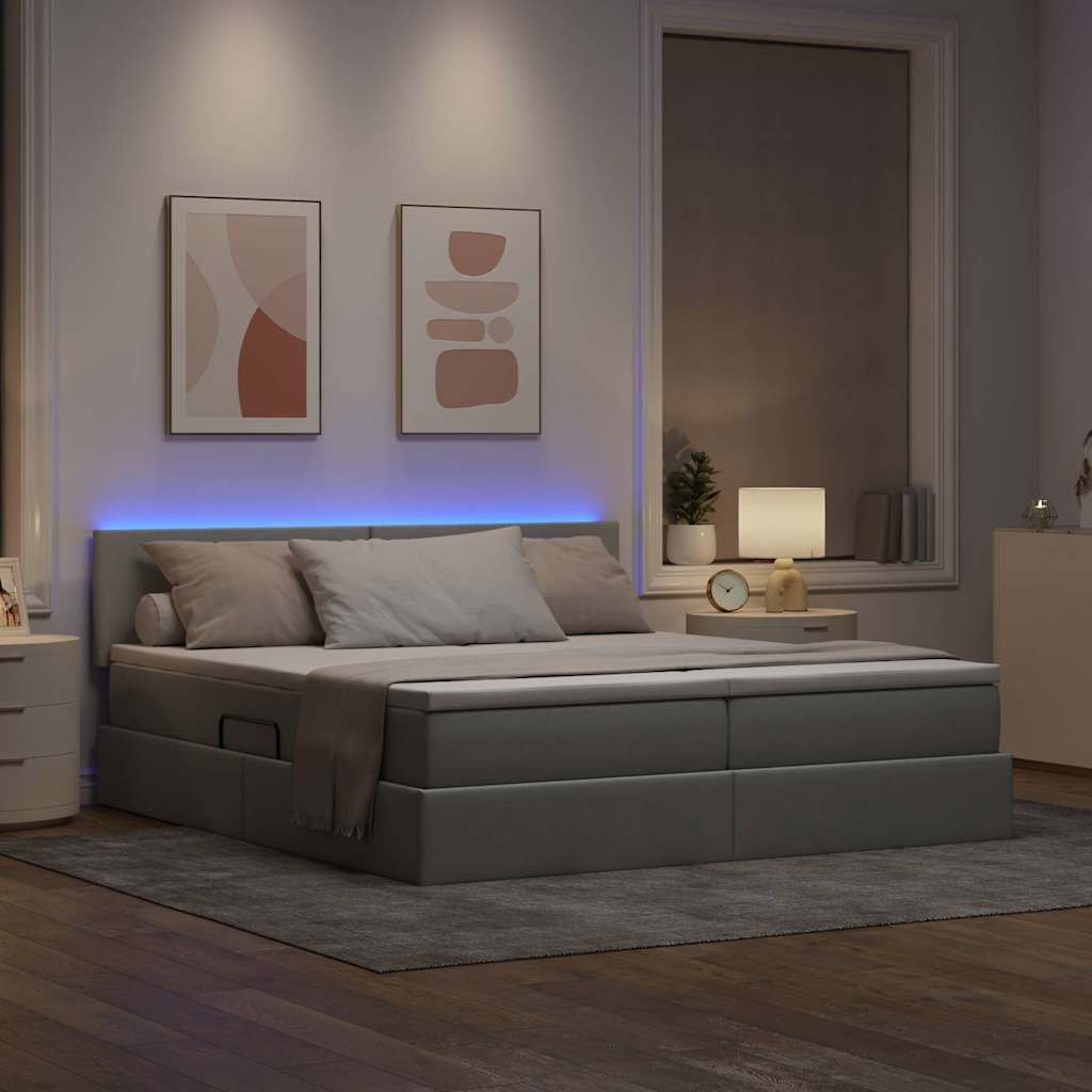 Krevet S LED lampica Svijetlo siva 180 x 200 cm tkanina