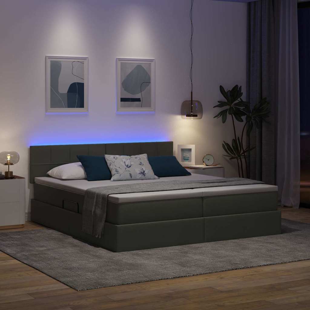 LED krevet za pohranu s madracem Tamnosiva 180 x 200 cm Tkanina