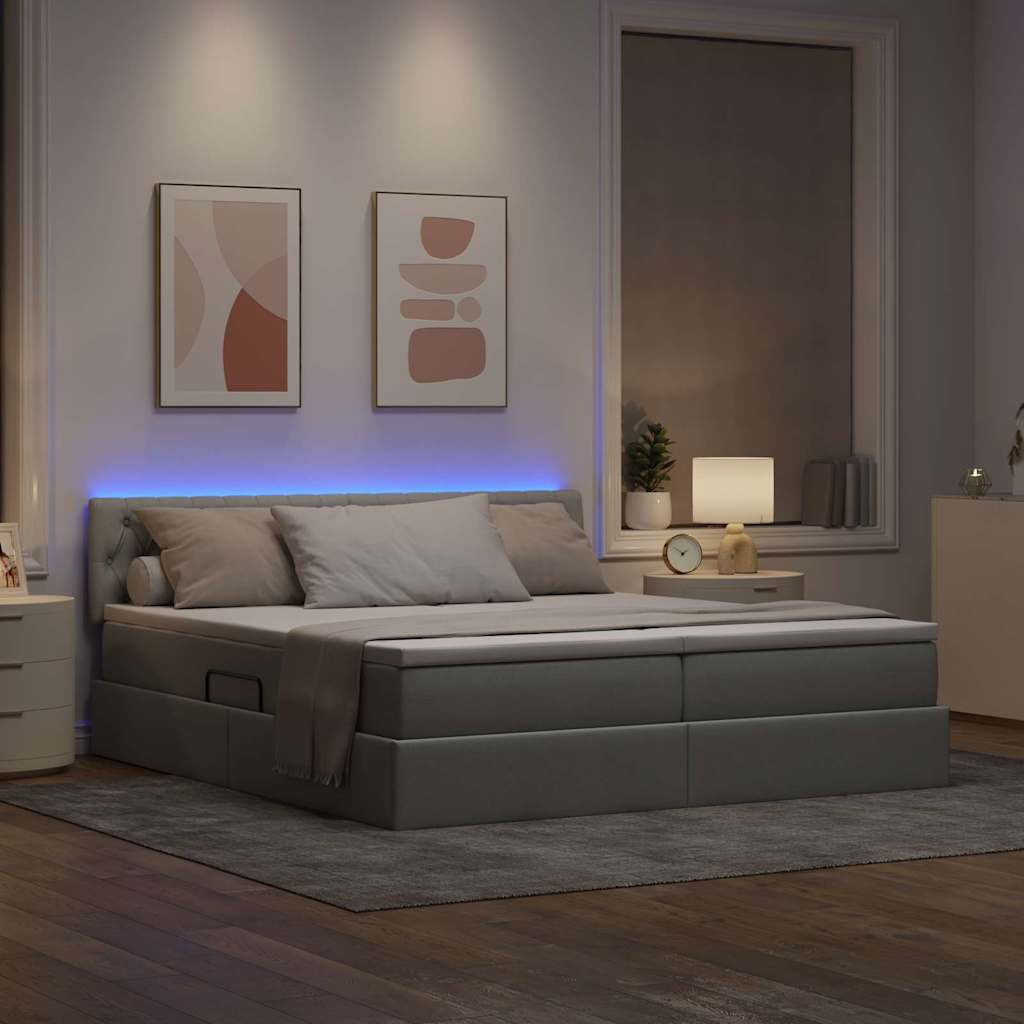 Krevet S LED lampica Svijetlo siva 200 x 200 cm tkanina