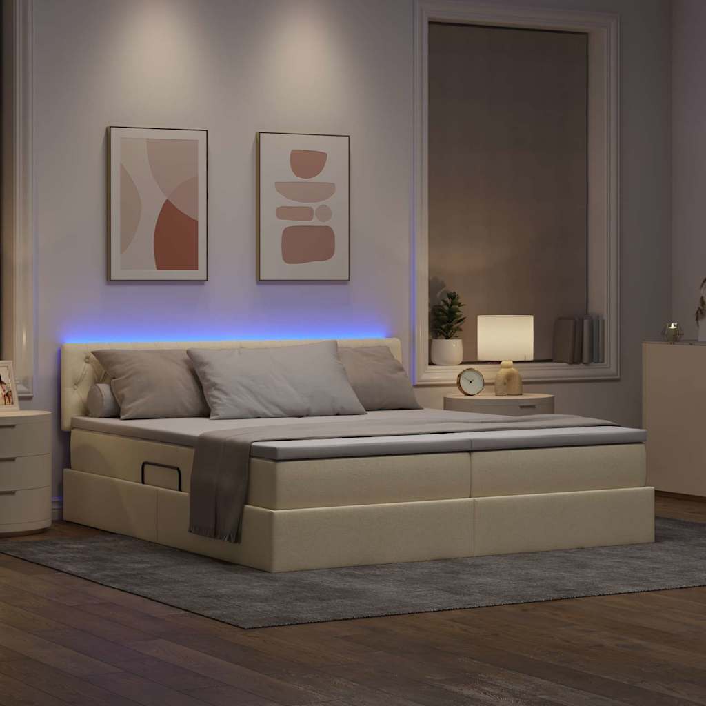 LED krevet za pohranu s madracem Krema 200 x 200 cm Tkanina