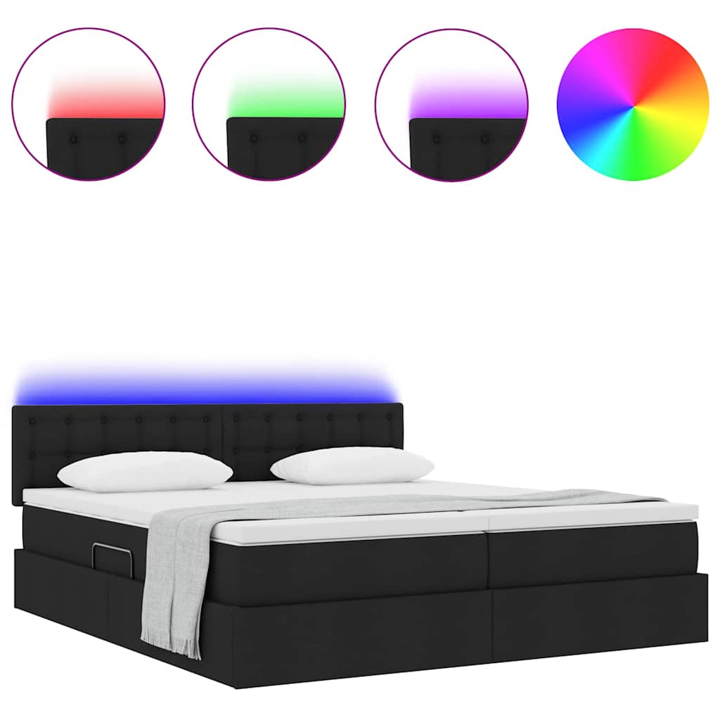 Krevet S LED lampica s uzglavljem Crna 180 x 200 cm tkanina