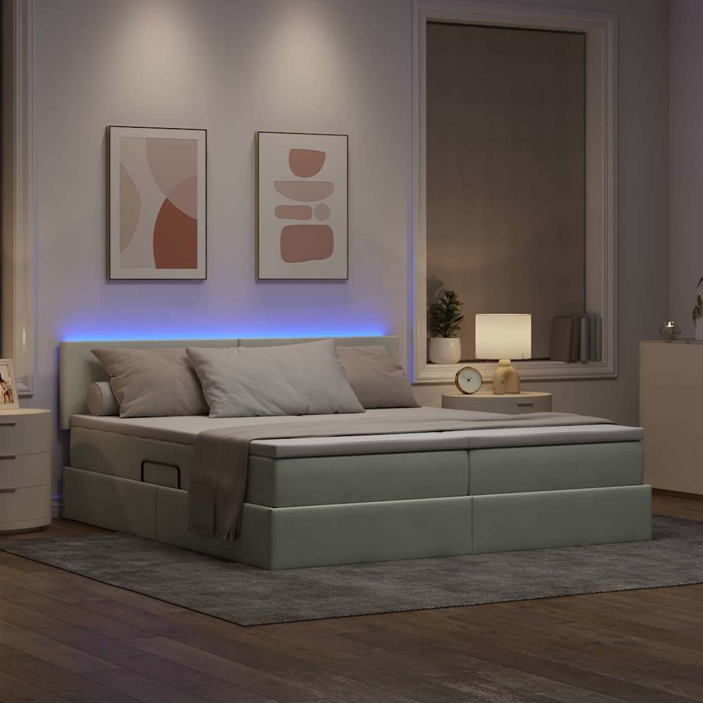 Krevet s LED trakama Svijetlo siva 200 x 200 cm Baršun