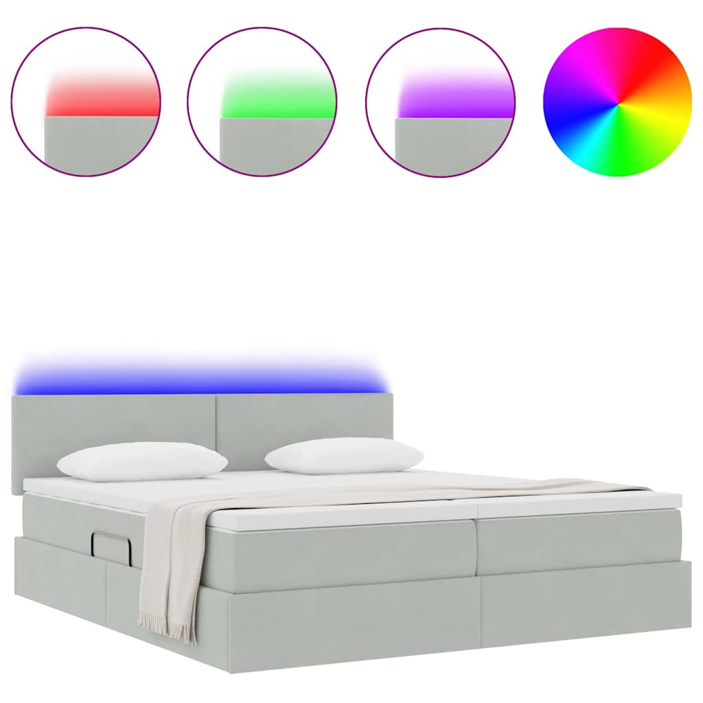 Krevet s LED trakama Svijetlo siva 200 x 200 cm Baršun