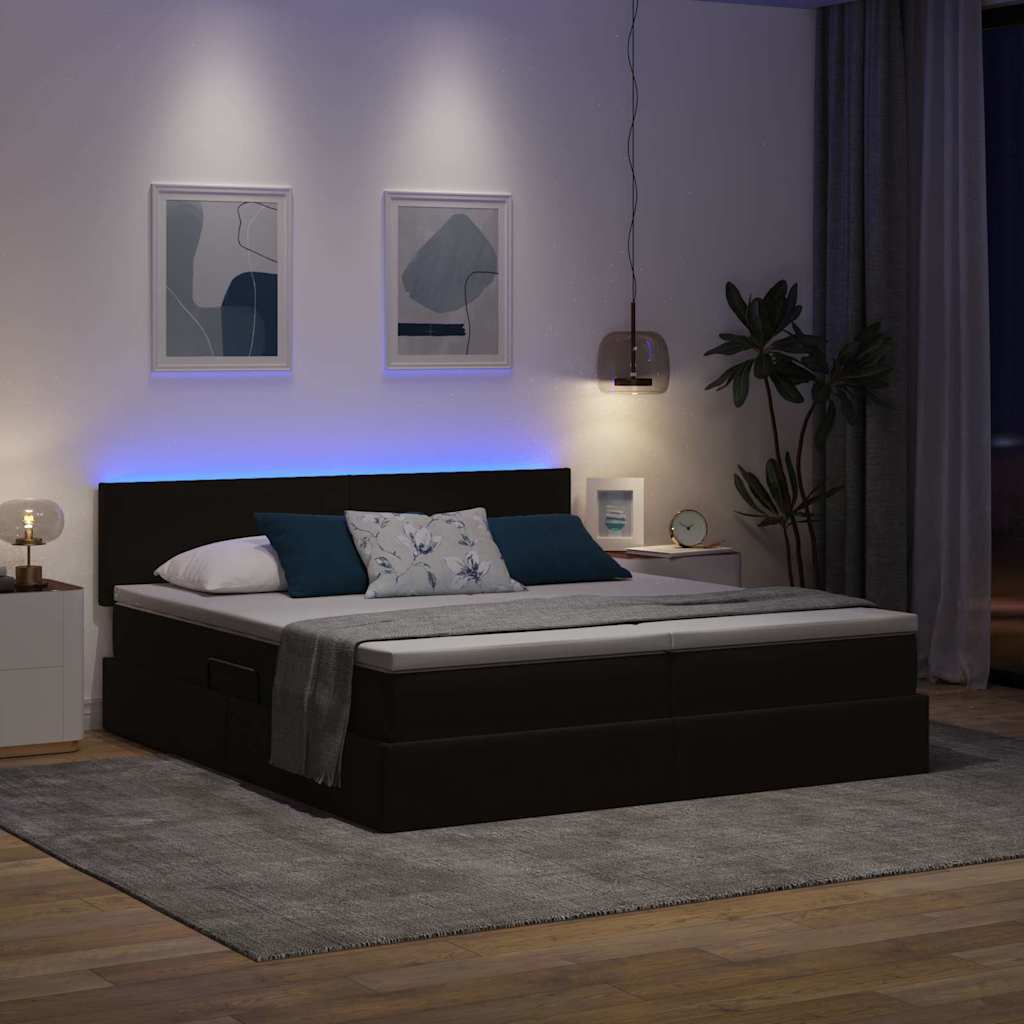Krevet s LED trakama s uzglavljem Crna 200 x 200 cm Baršun