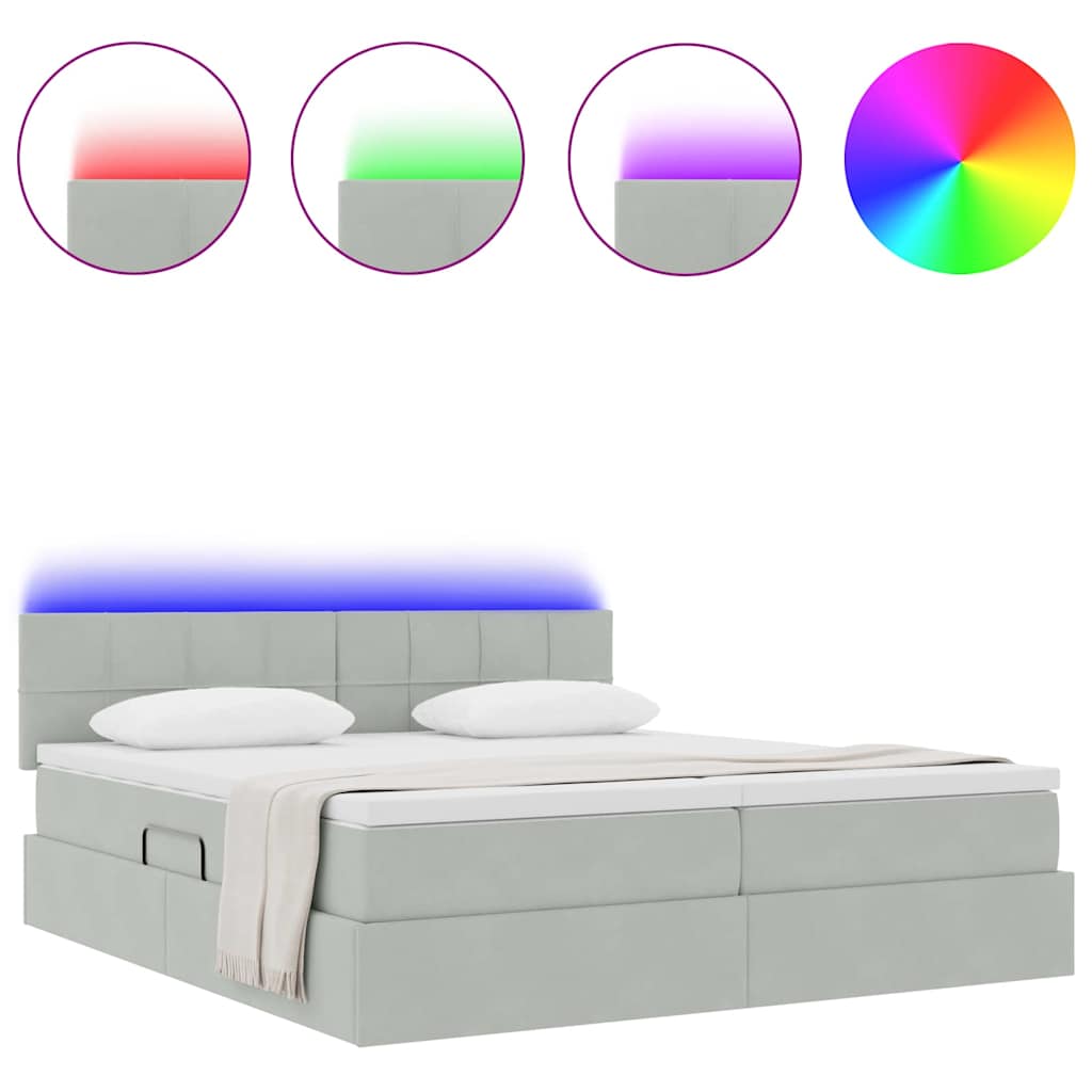 Krevet s LED trakama Svijetlo siva 200 x 200 cm Baršun