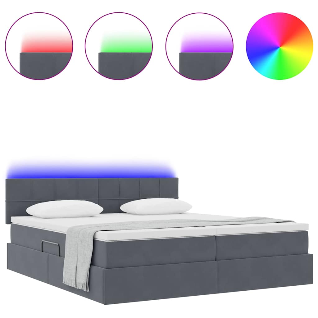 Krevet s LED trakama s pohranom Tamno siva 200 x 200 cm Baršun