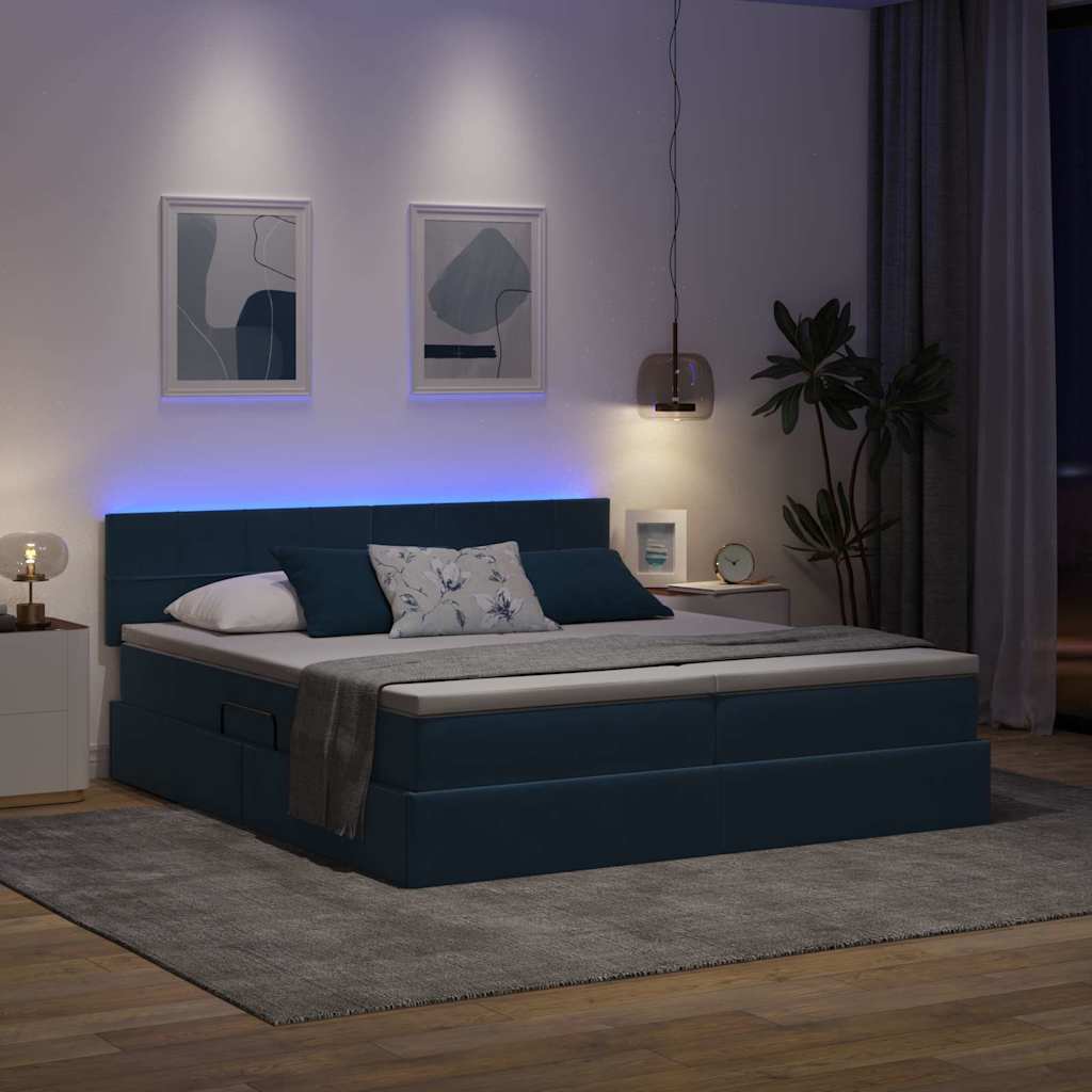 LED krevet za pohranu s madracem Tamno plava 200 x 200 cm