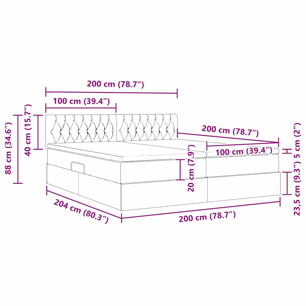 LED krevet za pohranu s madracem Tamnosiva 200 x 200 cm Baršun