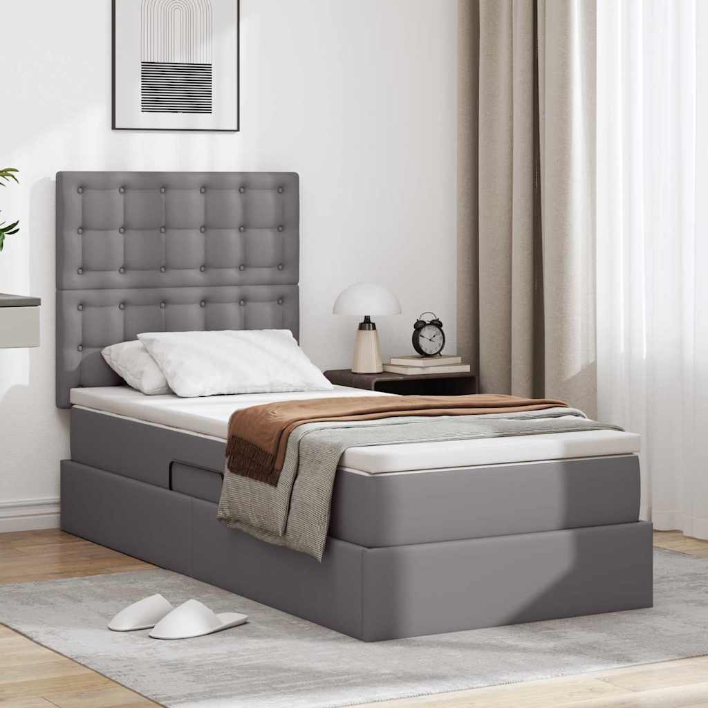 Krevet s od storage s madracem Siva 90 x 200 cm Lažna koža