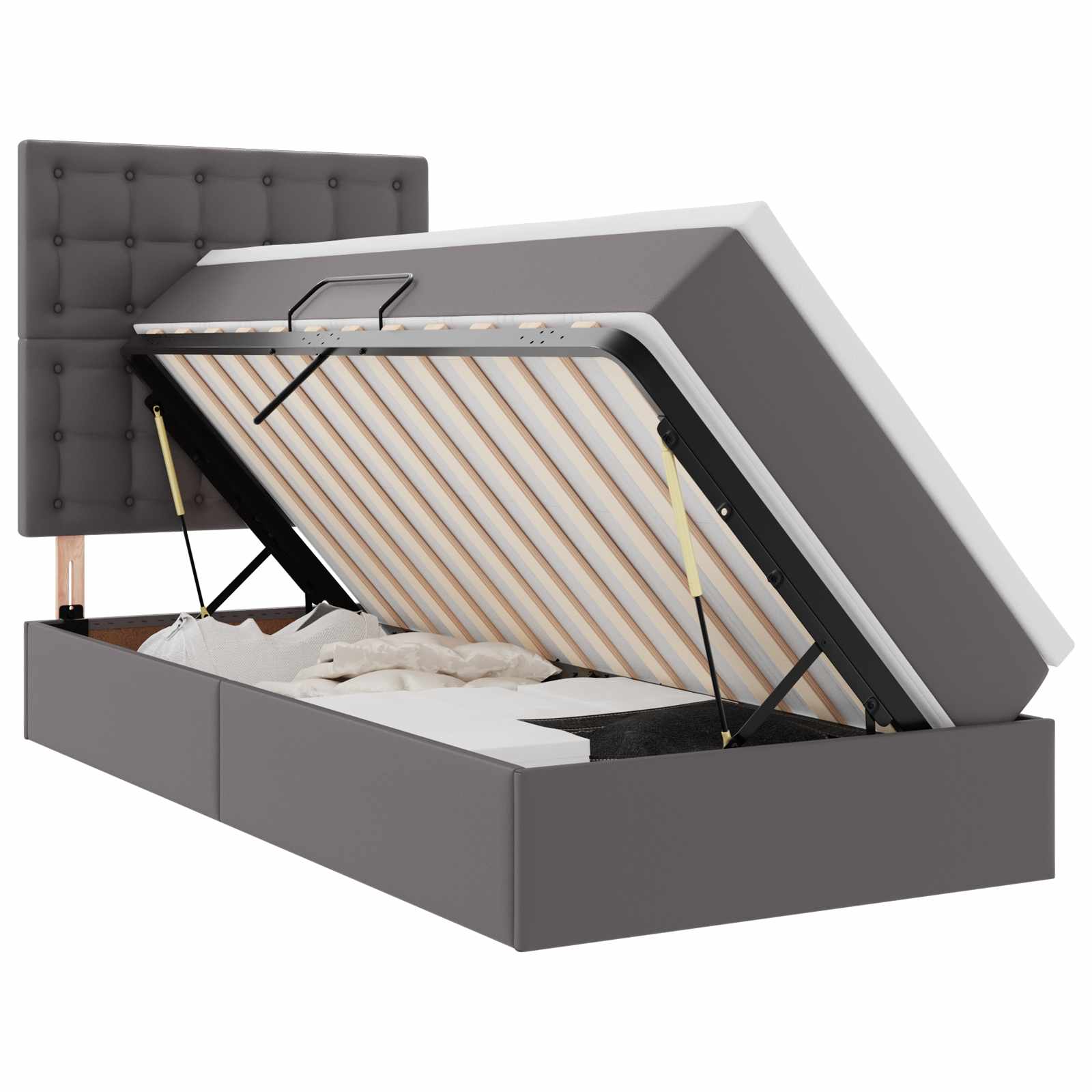 Krevet s od storage s madracem Siva 90 x 200 cm Lažna koža
