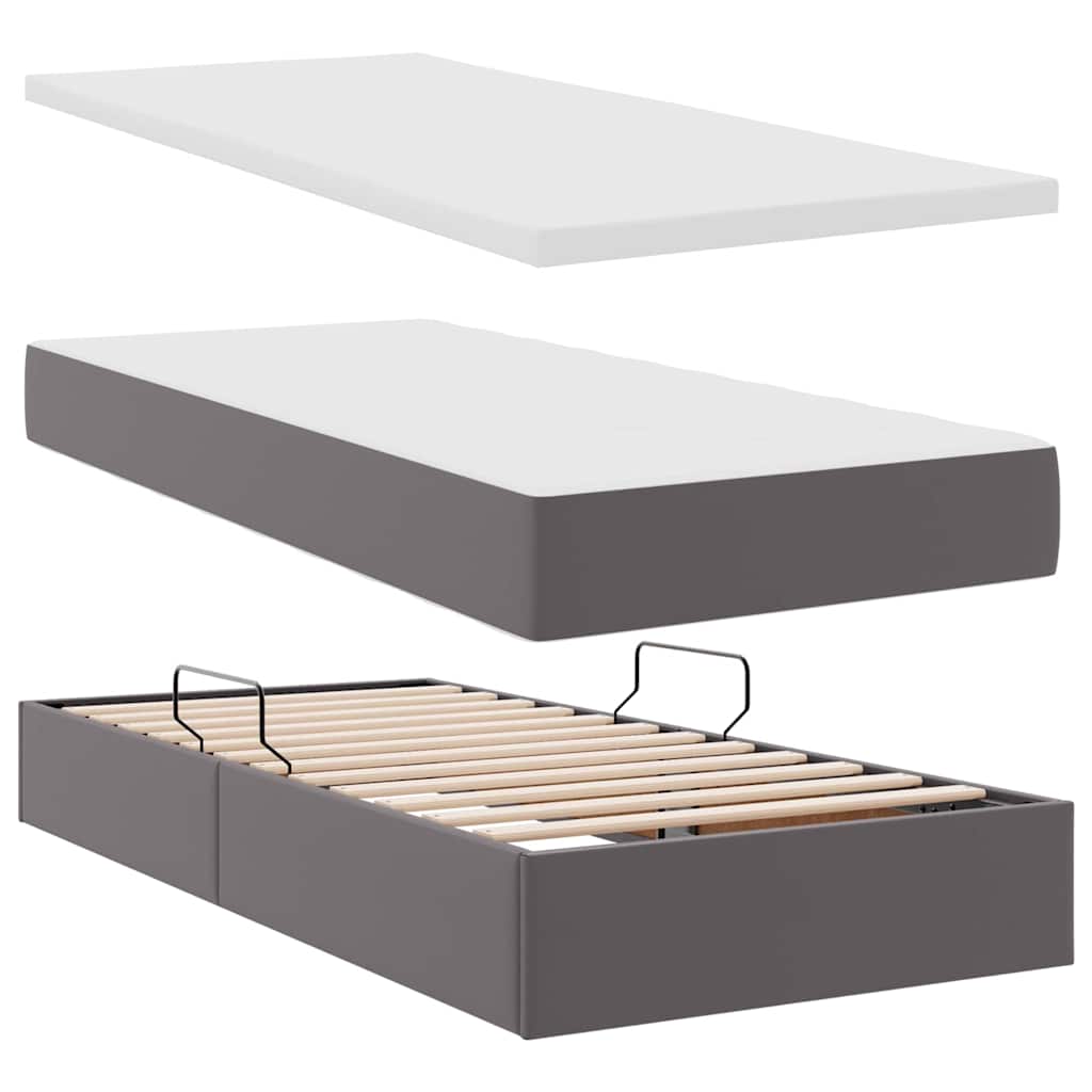 Krevet s od storage s madracem Siva 90 x 200 cm Lažna koža