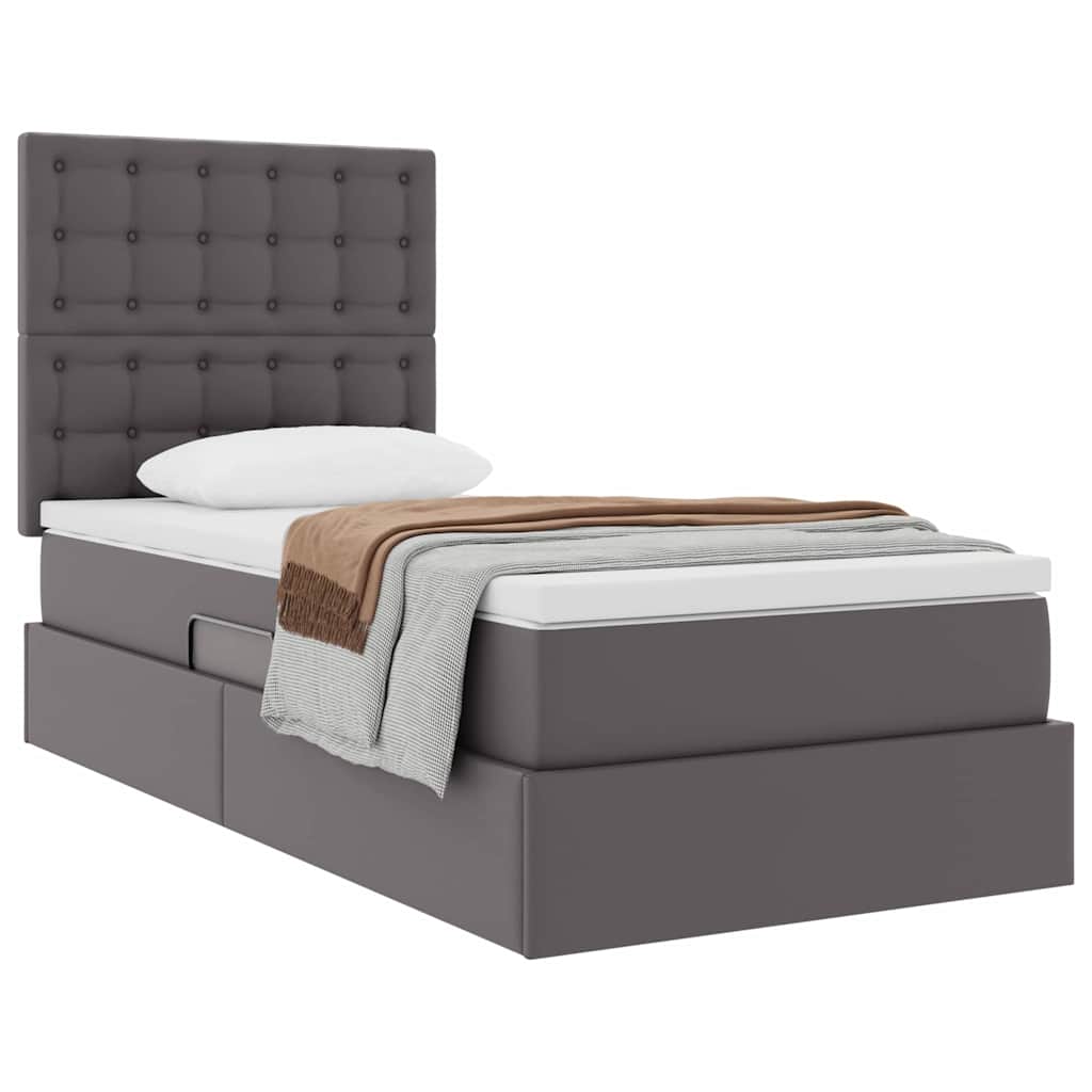 Krevet s od storage s madracem Siva 90 x 200 cm Lažna koža