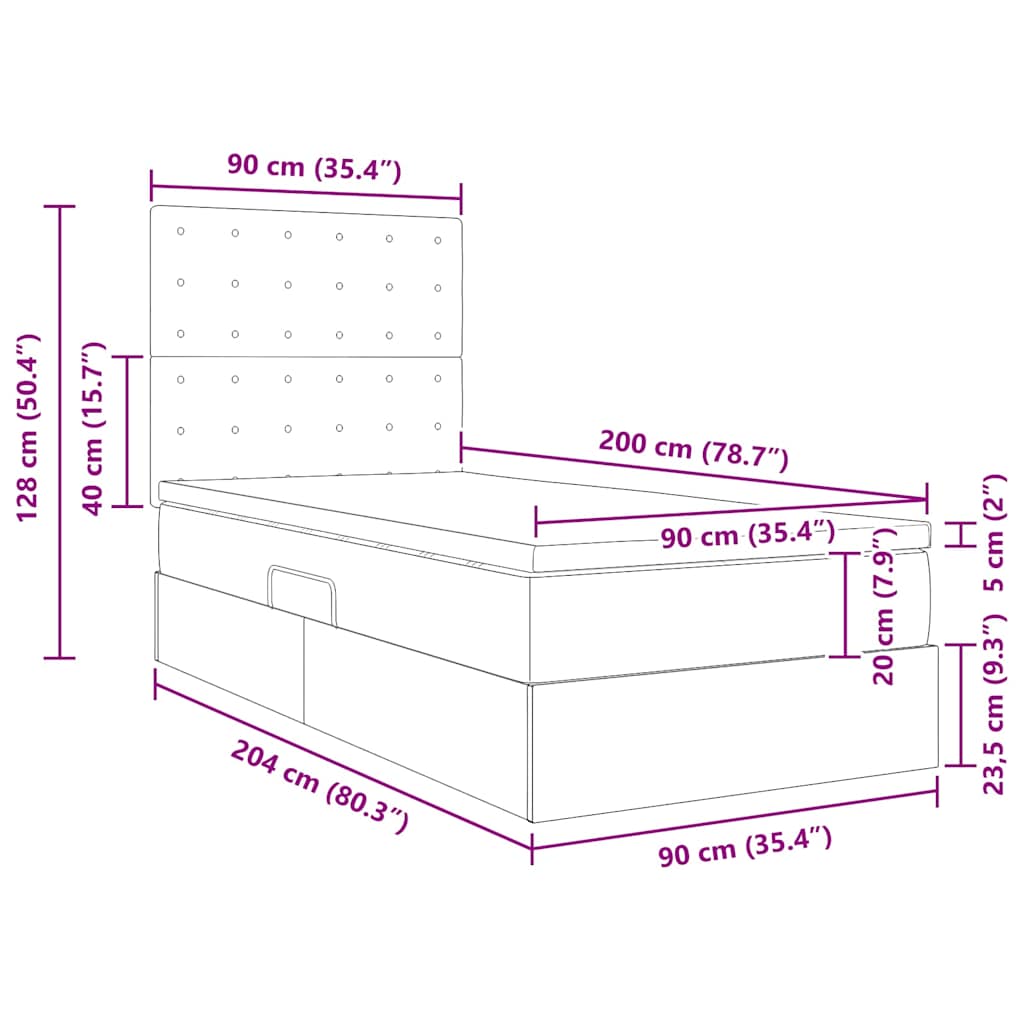 Krevet s od storage s madracem Siva 90 x 200 cm Lažna koža